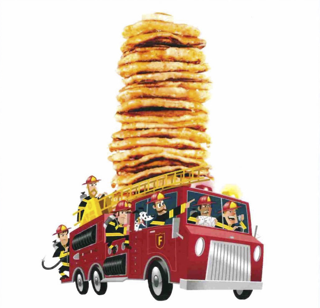 cartoon image of pancakes on a fire engine